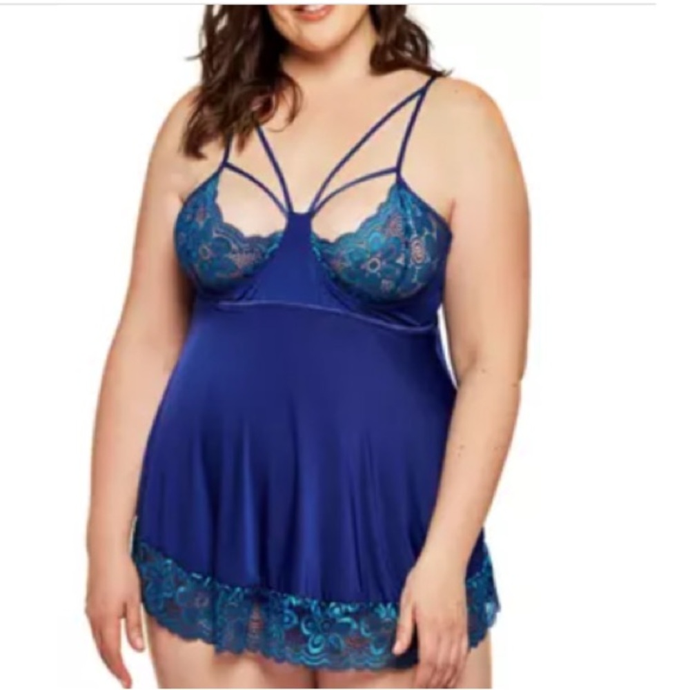 (A11) iCollection Plus Size Daisy Foil Lace Babydoll dress, Size 1X, NWOT‎